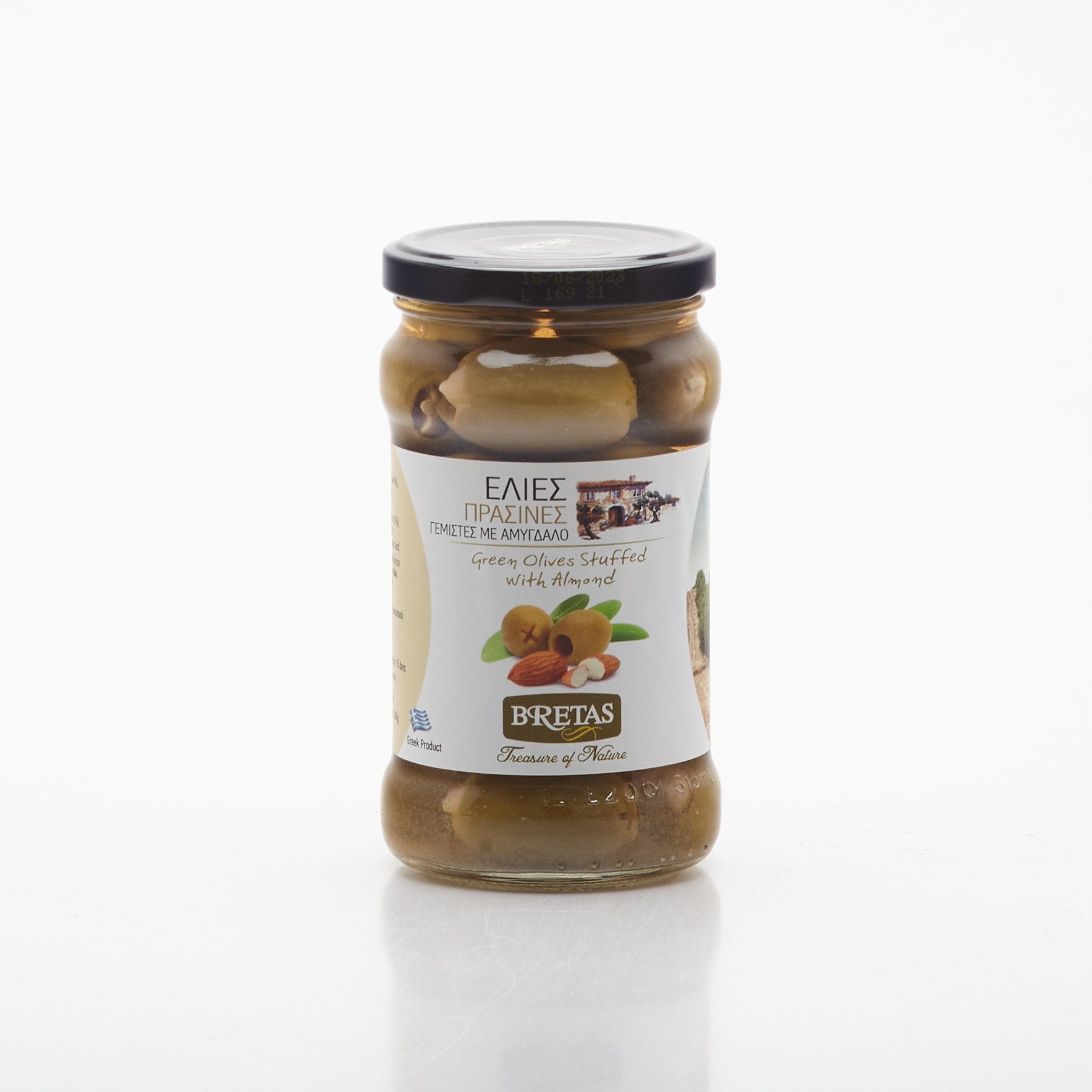 Grécke olivy plnené mandľou 290g.